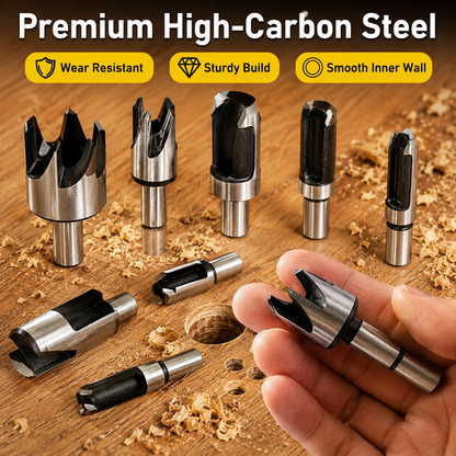 🔥8Pcs Wood Plug Cutter Drill Bit Set | Straight & Tapered Wood Hole Plug Making Bits