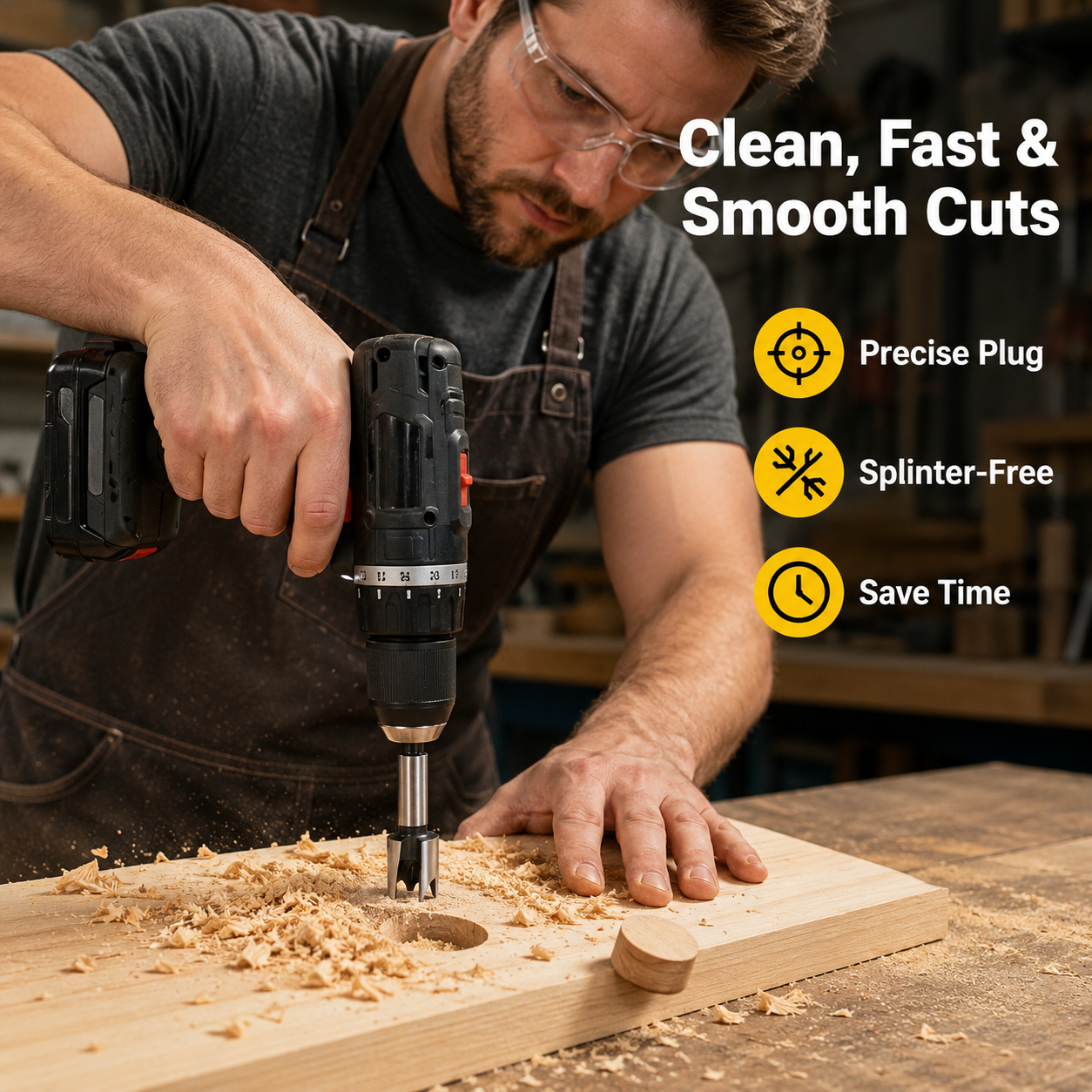 🔥8Pcs Wood Plug Cutter Drill Bit Set | Straight & Tapered Wood Hole Plug Making Bits