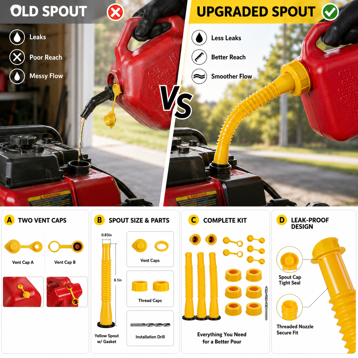 ⛽ Upgraded Gas Can Spout Replacement Kit | Stop Leaks & Pour Easier
