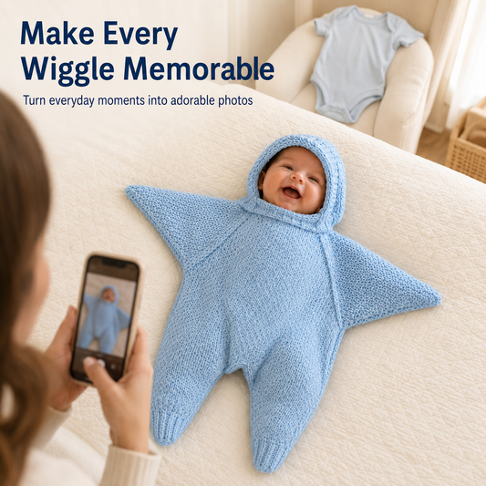 ⭐ Baby Starfish Knitted Romper – Adorable Hooded Photo Outfit