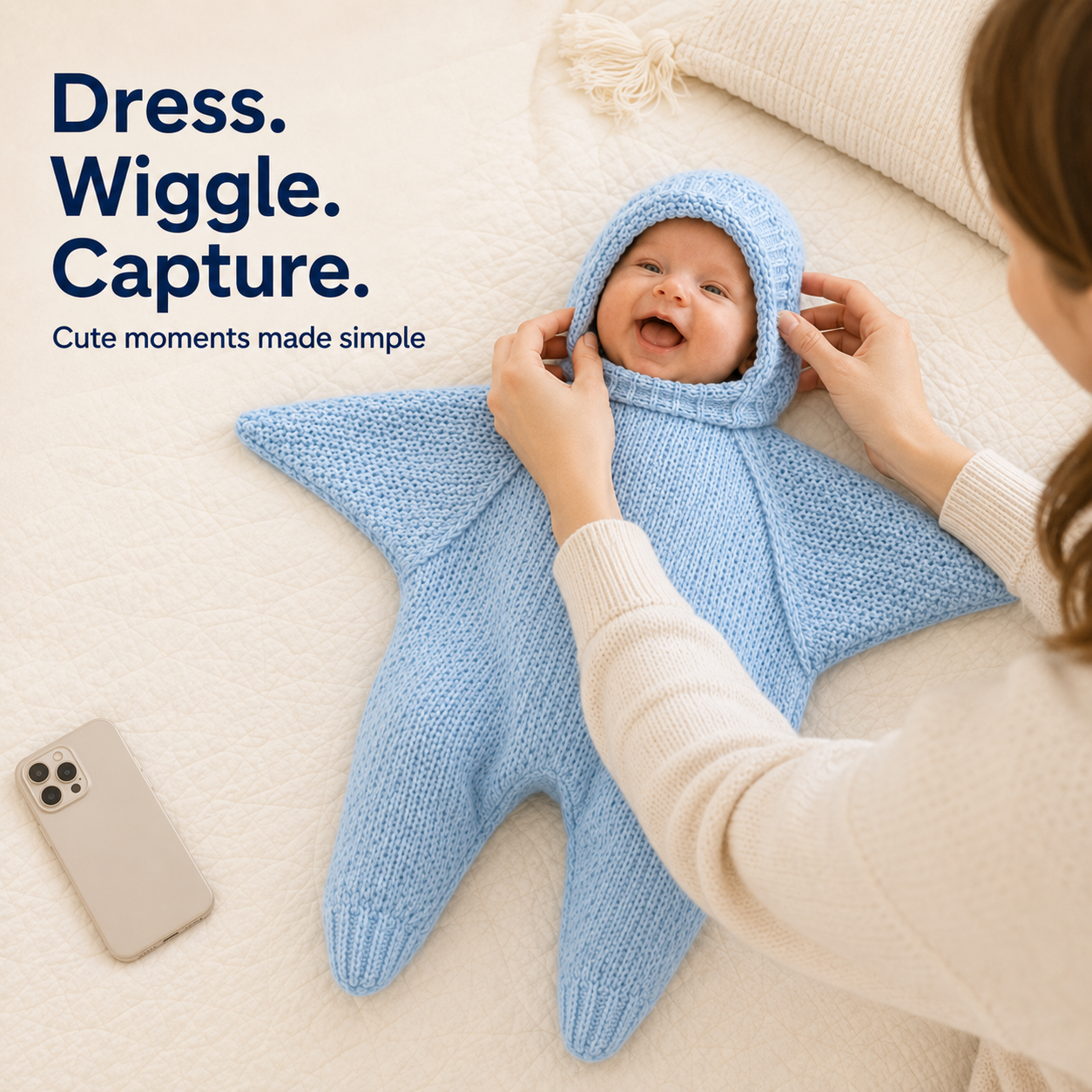 ⭐ Baby Starfish Knitted Romper – Adorable Hooded Photo Outfit