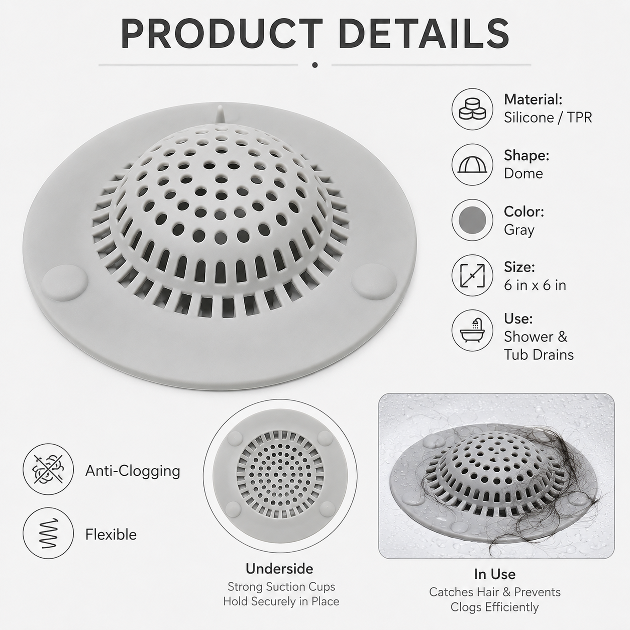 💦Shower Drain Hair Catcher — Prevents Clogs and Reduces Bathtub Odors