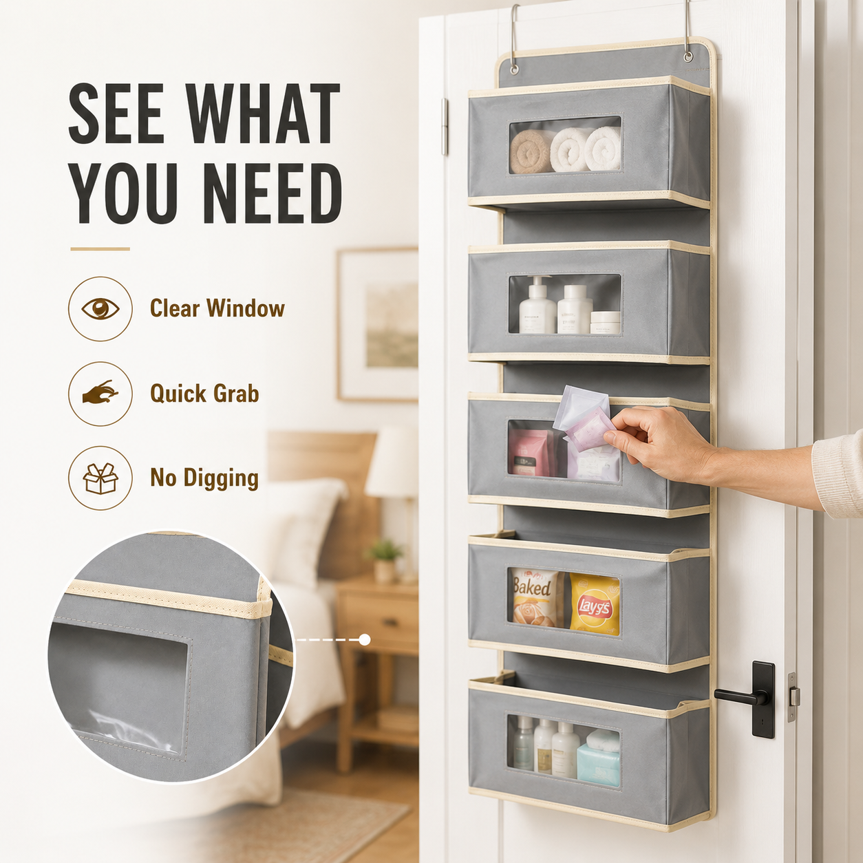 🔥Hot Sale 49% OFF | Over The Door Organizer with 5 Front Pockets