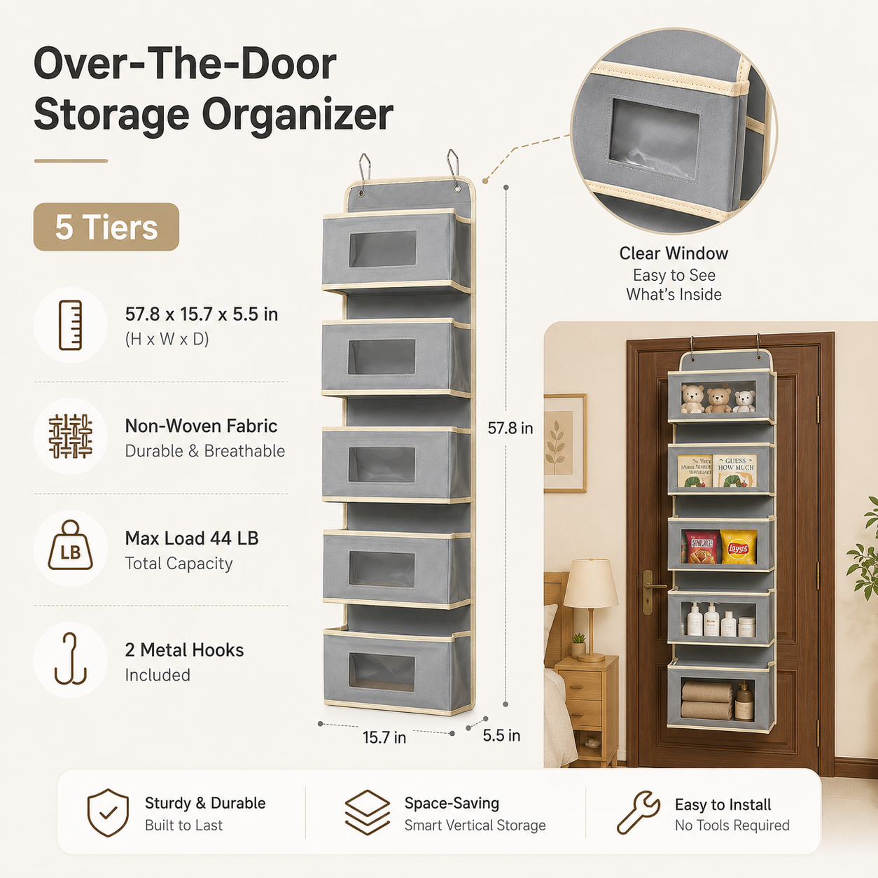 🔥Hot Sale 49% OFF | Over The Door Organizer with 5 Front Pockets