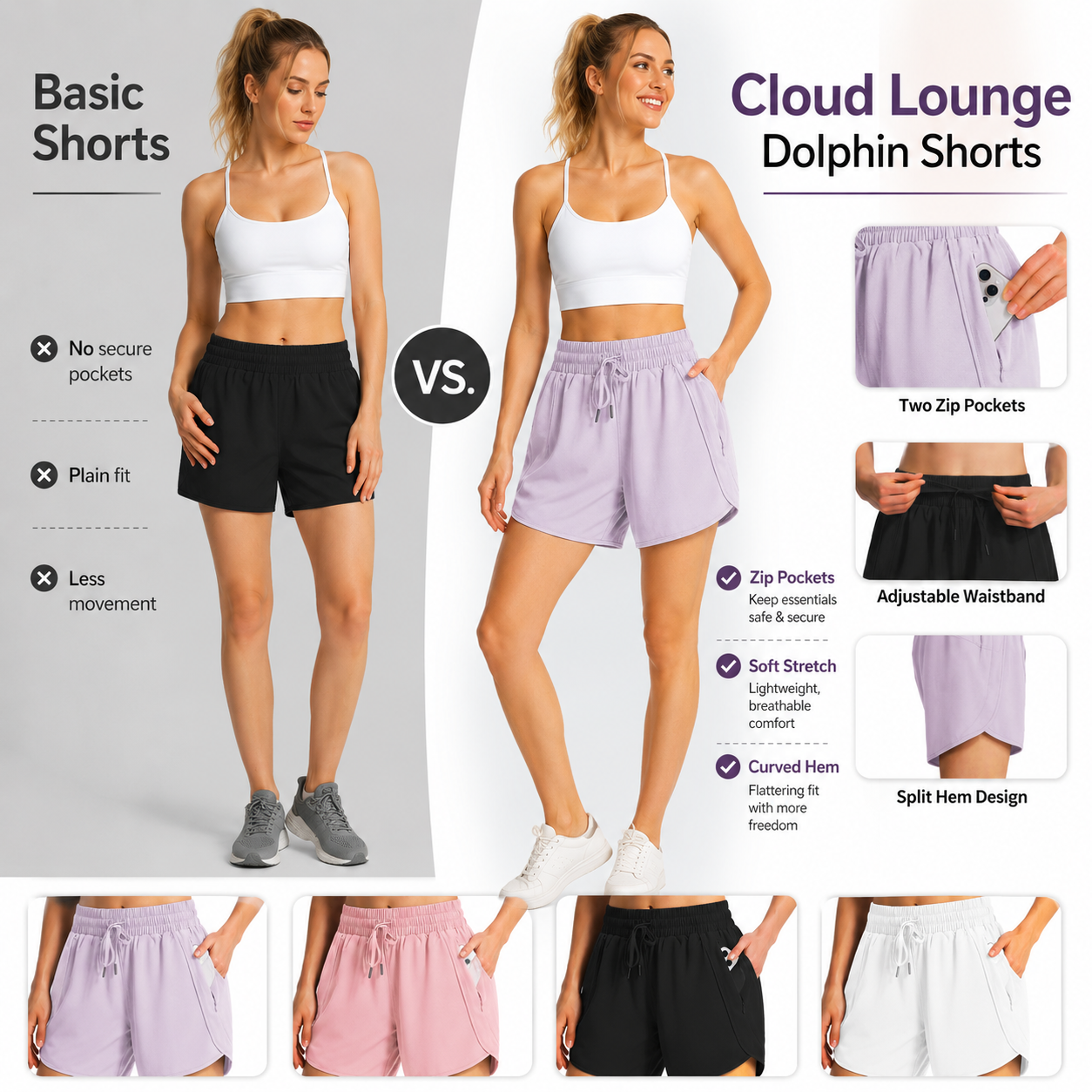 💥New Launch Curved Hem Shorts | Soft Dolphin Lounge Shorts Women