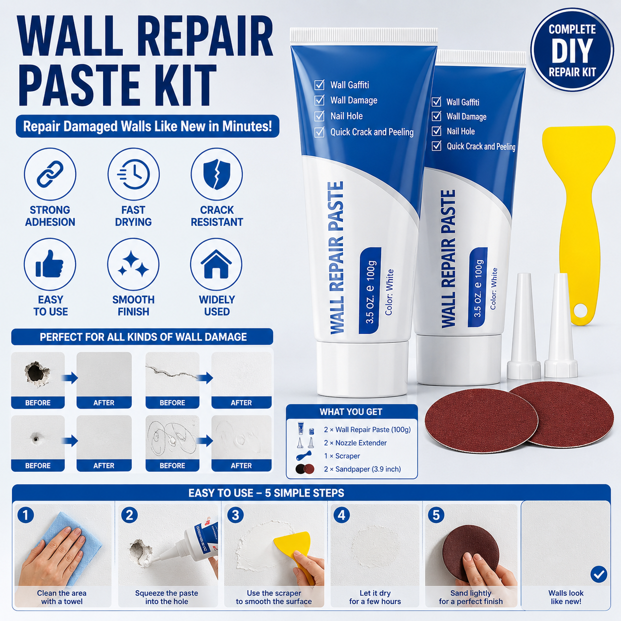 🏠 Home Repair Essential | Professional Wall Repair Paste Kit