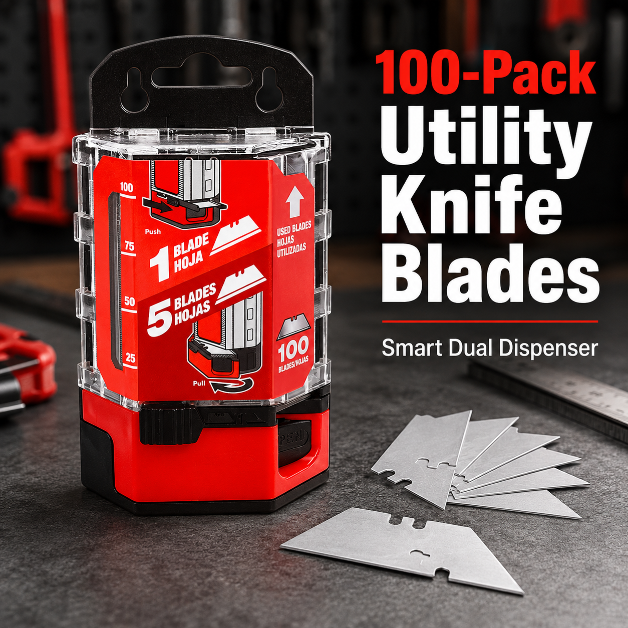 🔥100-Pack Utility Blades Premium Tempered SK2M Steel with Dispenser