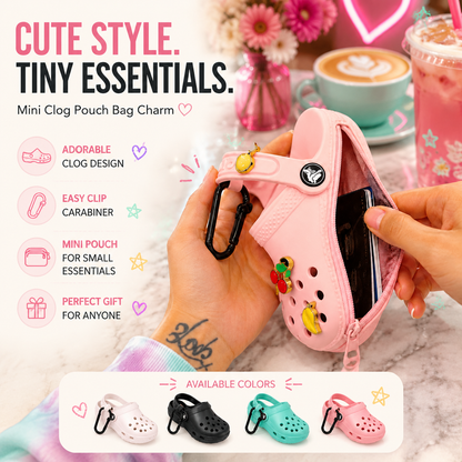✨ Mini Clog Charm Pouch – Cute Bag Pendant with Carabiner Clip & Coin Holder