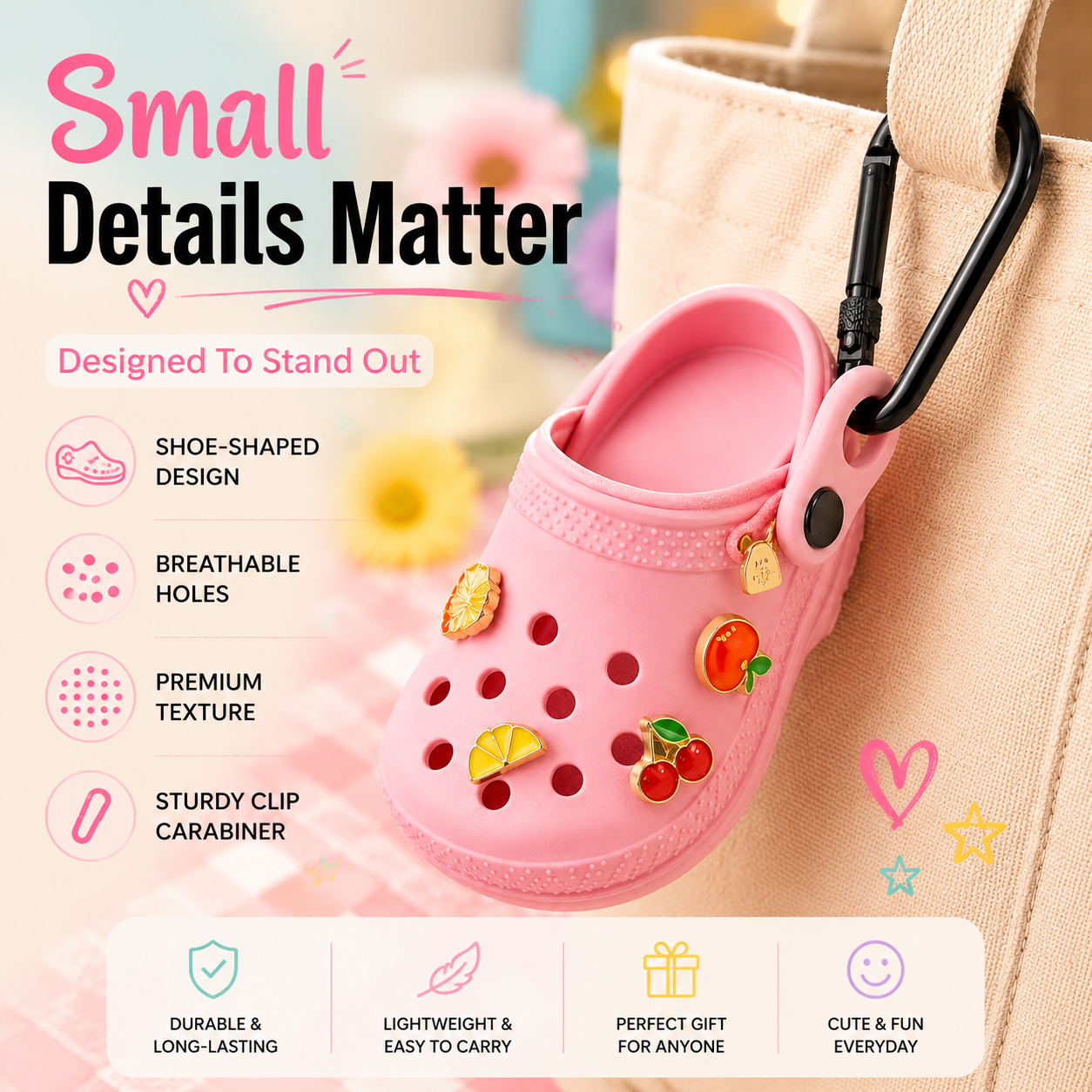 ✨ Mini Clog Charm Pouch – Cute Bag Pendant with Carabiner Clip & Coin Holder