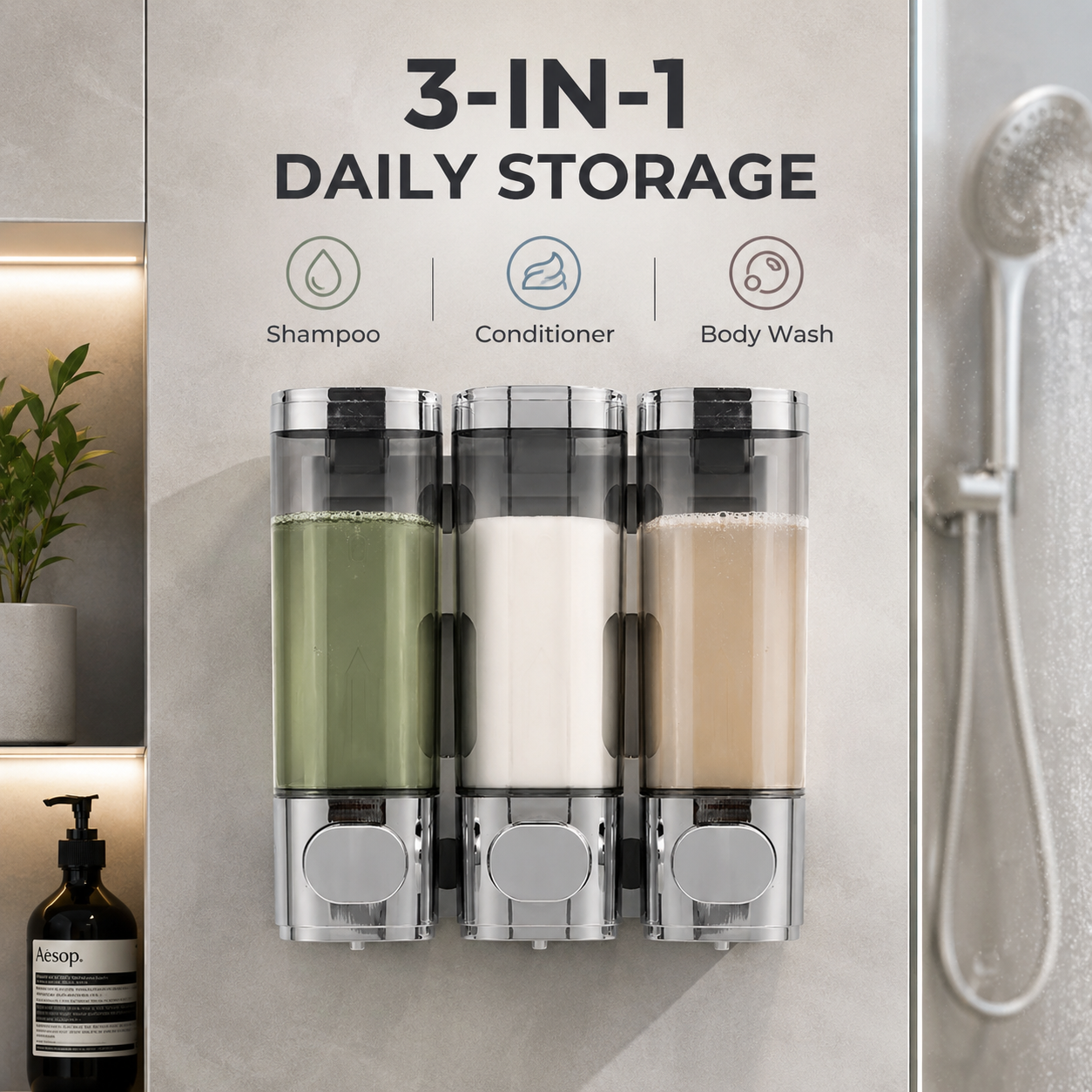 🔥Wall Mounted Soap Dispenser - Eliminates shower clutter, easy to refill