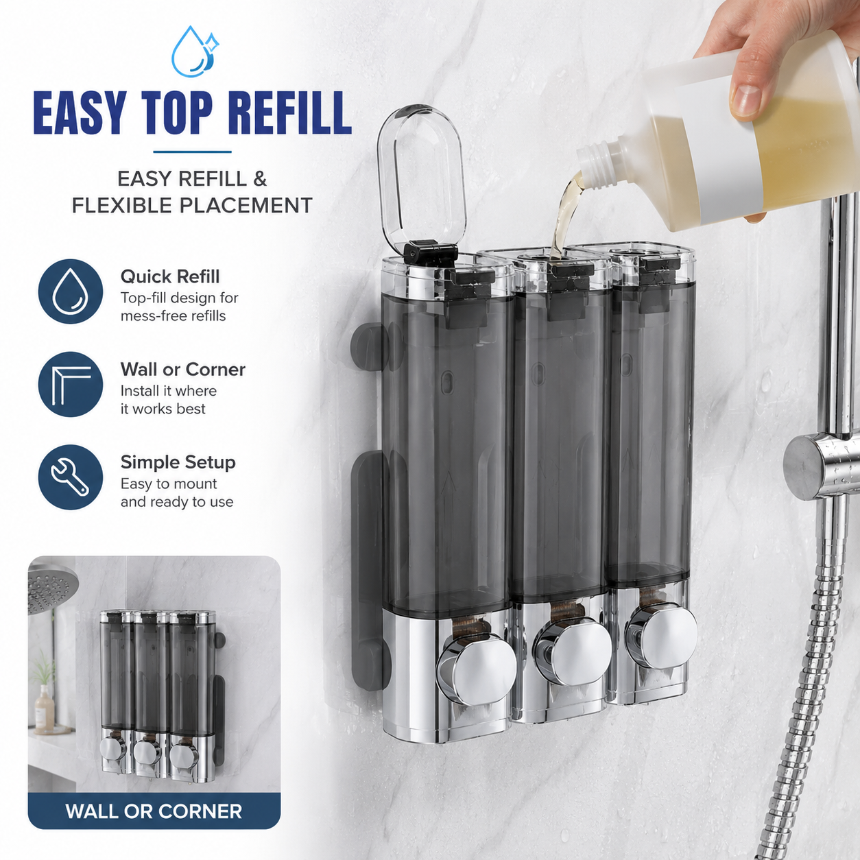 🔥Wall Mounted Soap Dispenser - Eliminates shower clutter, easy to refill