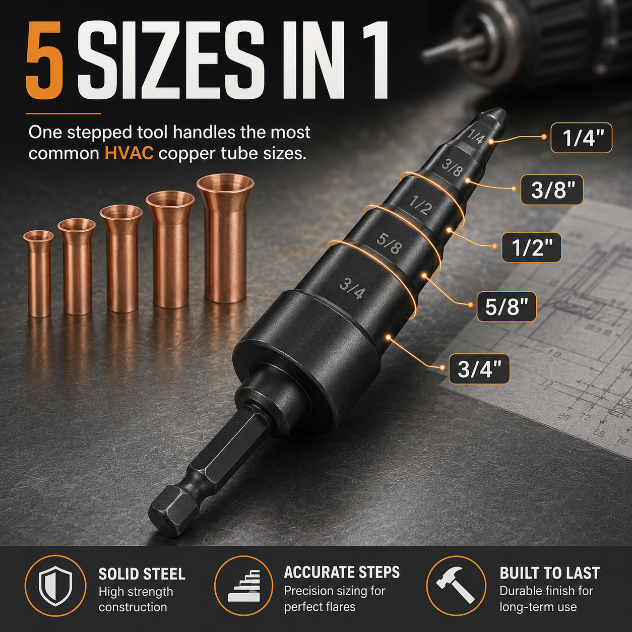 🔥🛠️5 in 1 HVAC Repair Tool, Copper Pipe Expander Drill Bit Kit for Air Conditioner