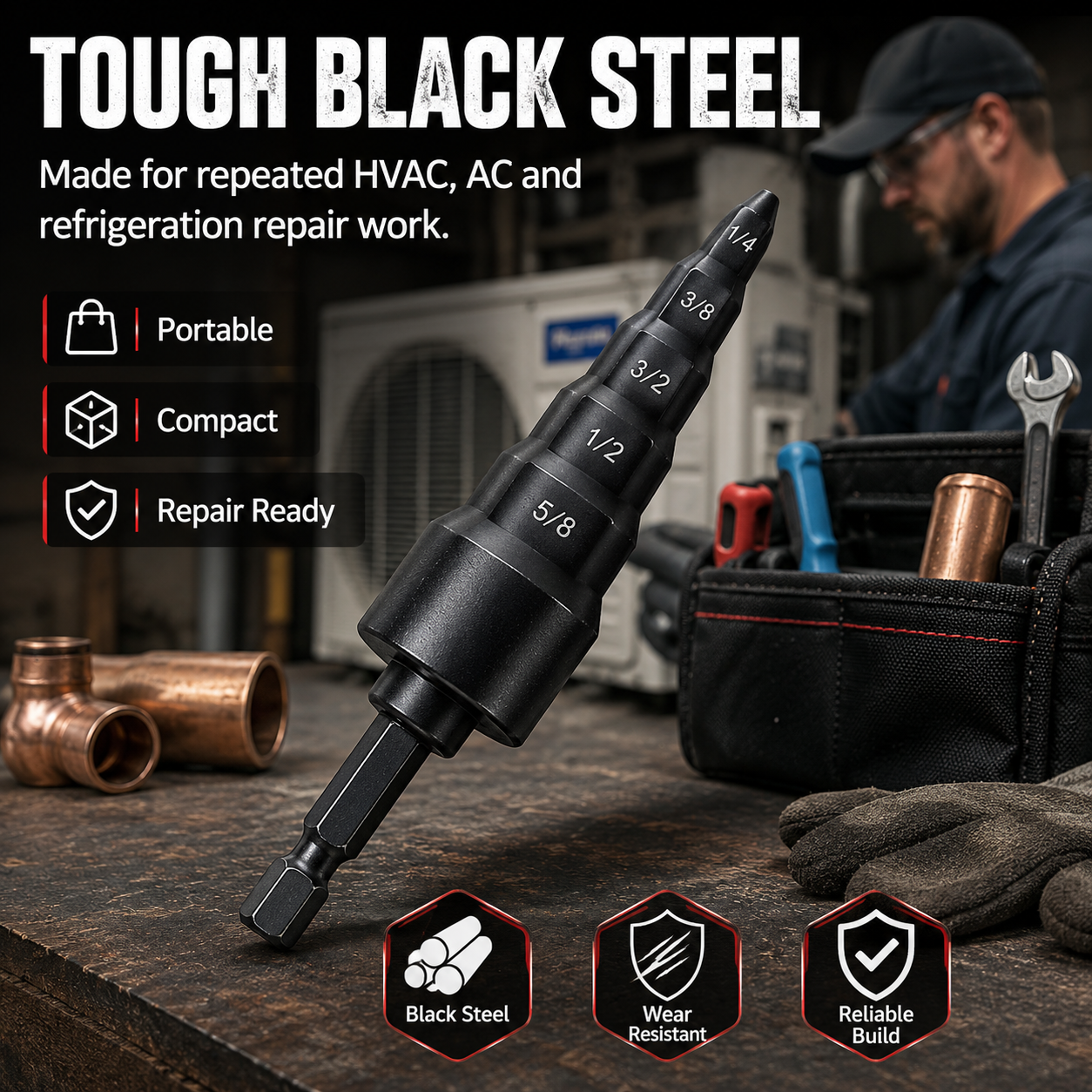 🔥🛠️5 in 1 HVAC Repair Tool, Copper Pipe Expander Drill Bit Kit for Air Conditioner