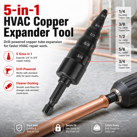 🔥🛠️5 in 1 HVAC Repair Tool, Copper Pipe Expander Drill Bit Kit for Air Conditioner