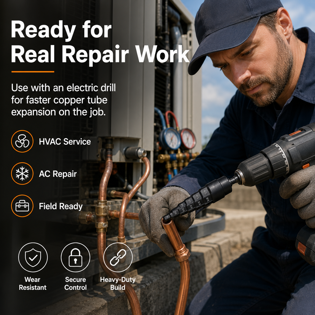 🔥🛠️5 in 1 HVAC Repair Tool, Copper Pipe Expander Drill Bit Kit for Air Conditioner