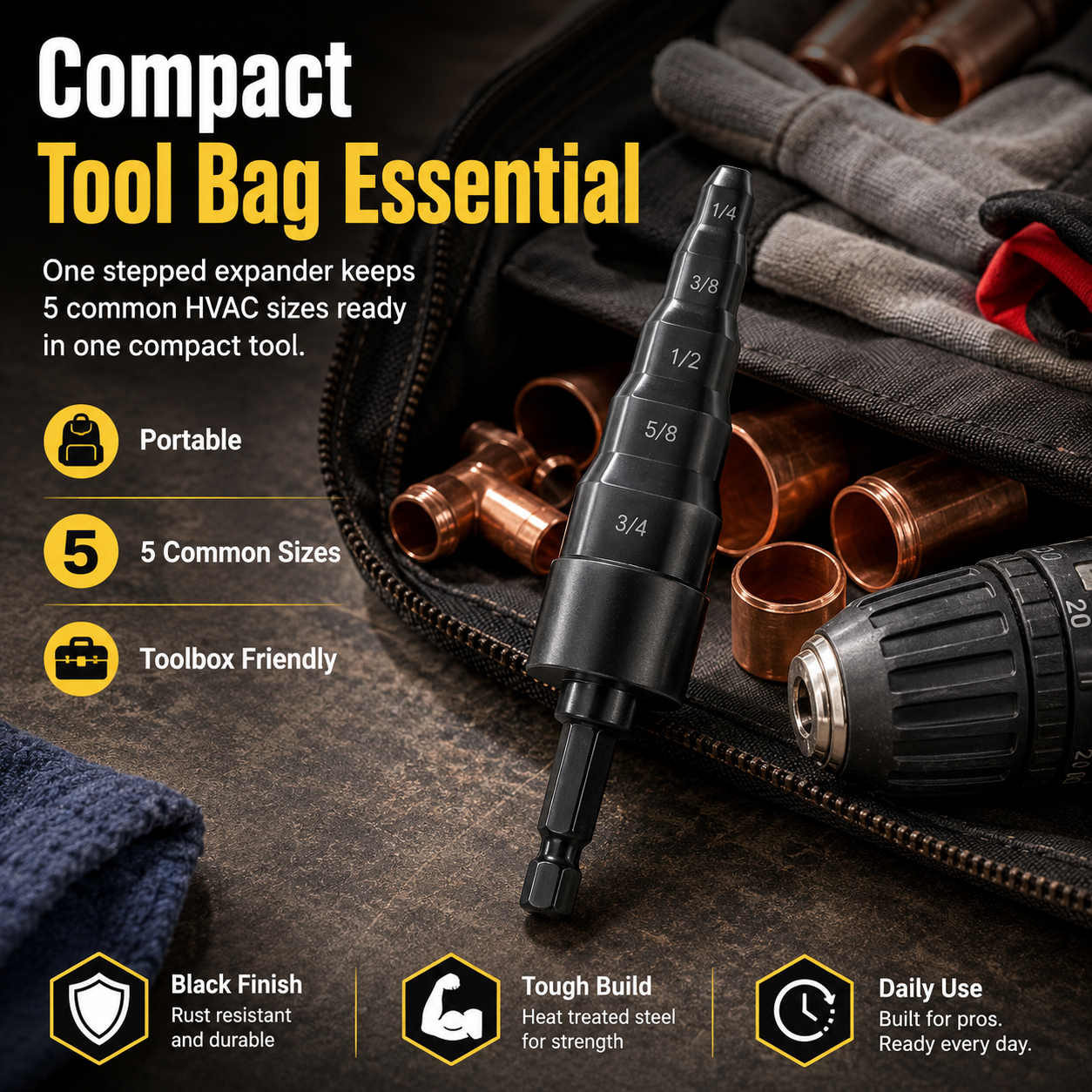 🔥🛠️5 in 1 HVAC Repair Tool, Copper Pipe Expander Drill Bit Kit for Air Conditioner