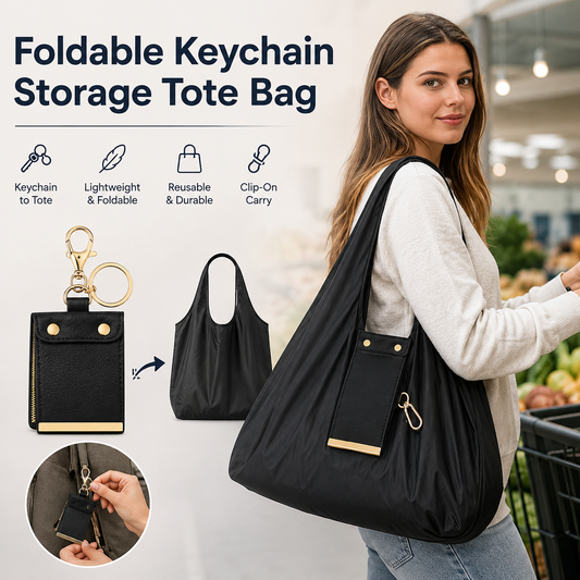 🔥🎁Foldable Keychain Storage Tote Bag for Women, Reusable Nylon Shopping Bag
