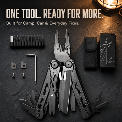 🏕️ 16-in-1 Camping Multi-Tool with Full-Size Scissors & Carrying Pouch