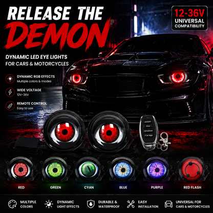 🔥 Dynamic Demon Eye LED Projector Lights – RGB Car Headlight Upgrade for Cars & Motorcycles