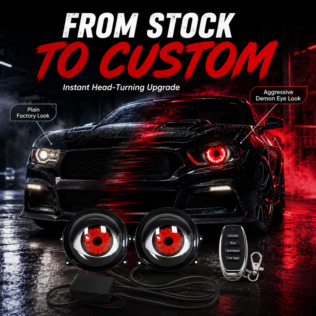 🔥 Dynamic Demon Eye LED Projector Lights – RGB Car Headlight Upgrade for Cars & Motorcycles