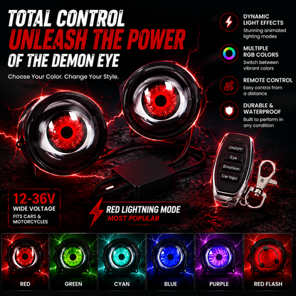 🔥 Dynamic Demon Eye LED Projector Lights – RGB Car Headlight Upgrade for Cars & Motorcycles