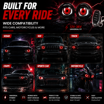 🔥 Dynamic Demon Eye LED Projector Lights – RGB Car Headlight Upgrade for Cars & Motorcycles