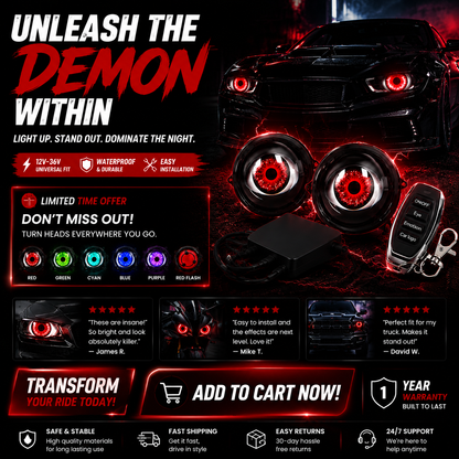 🔥 Dynamic Demon Eye LED Projector Lights – RGB Car Headlight Upgrade for Cars & Motorcycles