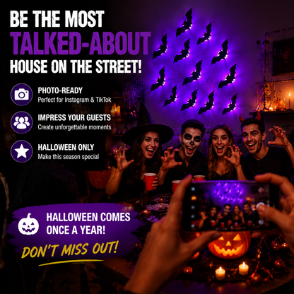 Halloween LED Bat Wall Lights | Peel & Stick Spooky Decor