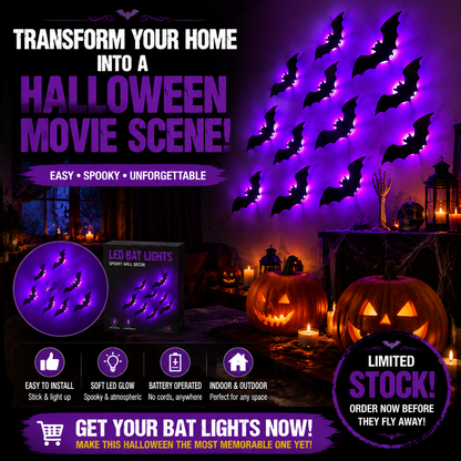 Halloween LED Bat Wall Lights | Peel & Stick Spooky Decor