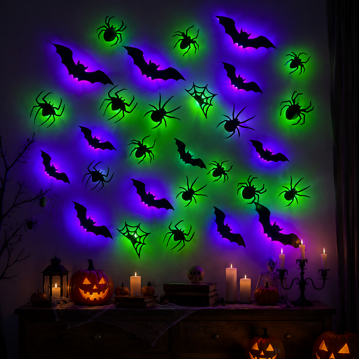 Halloween LED Bat Wall Lights | Peel & Stick Spooky Decor