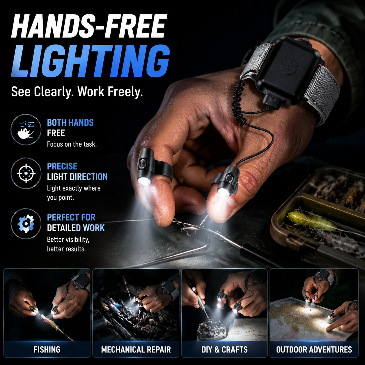 🔥 LAST DAY 50% OFF  🔦 Hands-Free LED Finger Flashlight  Light Where You Point. Free Your Hands.