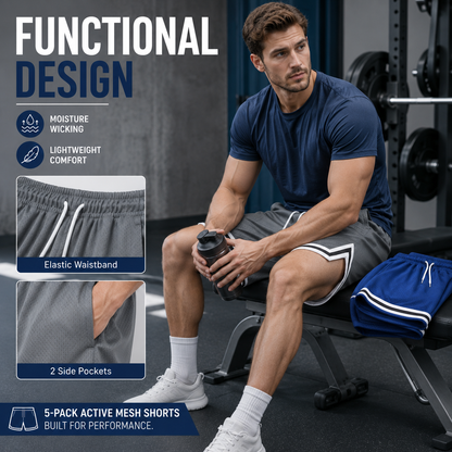 🔥 Hot Sale | Men's Premium Athletic Mesh Shorts (5-Pack)