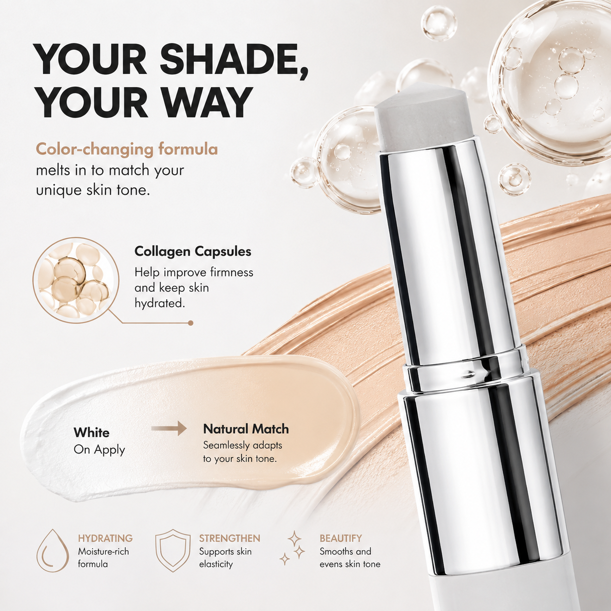 ✨ Bestseller Color-Changing Foundation – Collagen Capsules & Ultra-Fine Bristles 💖