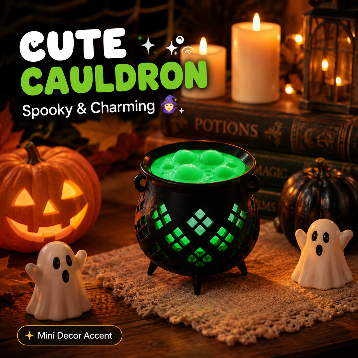 🎃Cute Witch's Cauldron Light | Halloween Lights | Candle Light