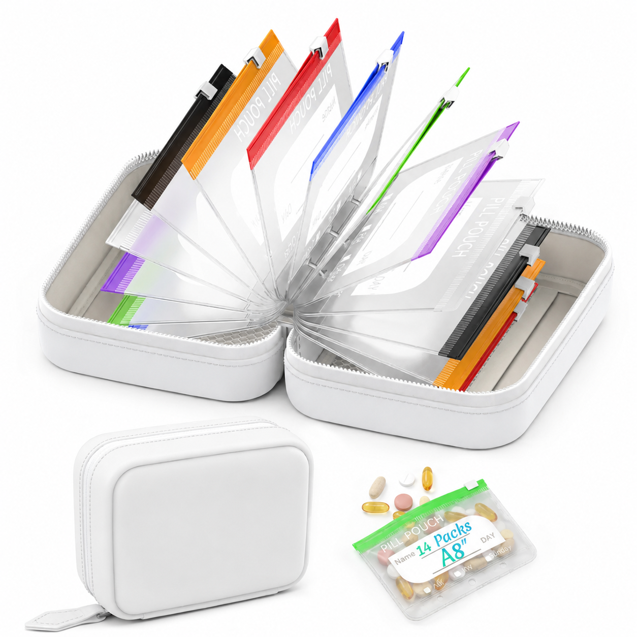 💊 14-Pouch Travel Pill Organizer – Waterproof Medicine & Vitamin Case