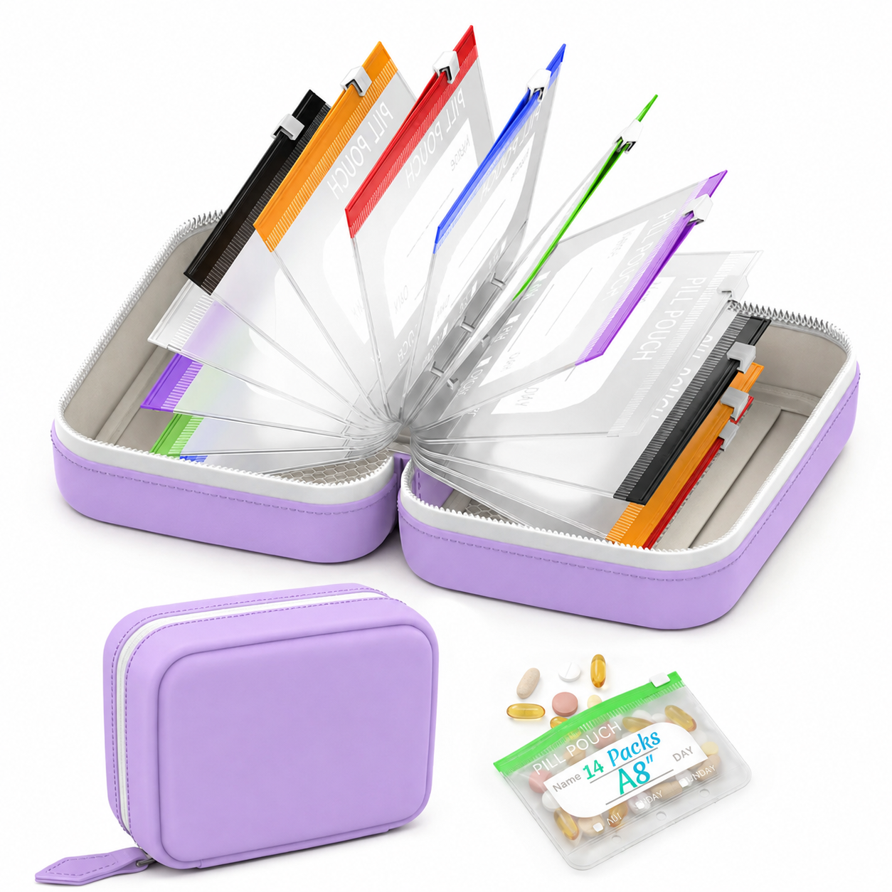 💊 14-Pouch Travel Pill Organizer – Waterproof Medicine & Vitamin Case