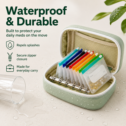 💊 Waterproof Pill Pouch Set – 14pcs A8 Bags, 7–14 Day Med Organizer with Color Labels