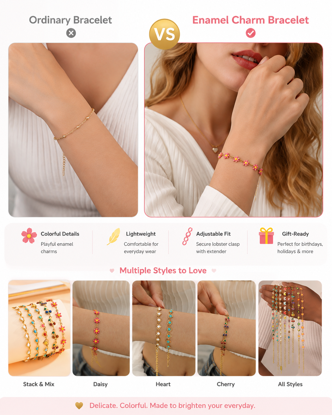 🔥Hot Sale | Cherry Heart Bracelet – Gold-Tone Versatile Fashion Jewelry
