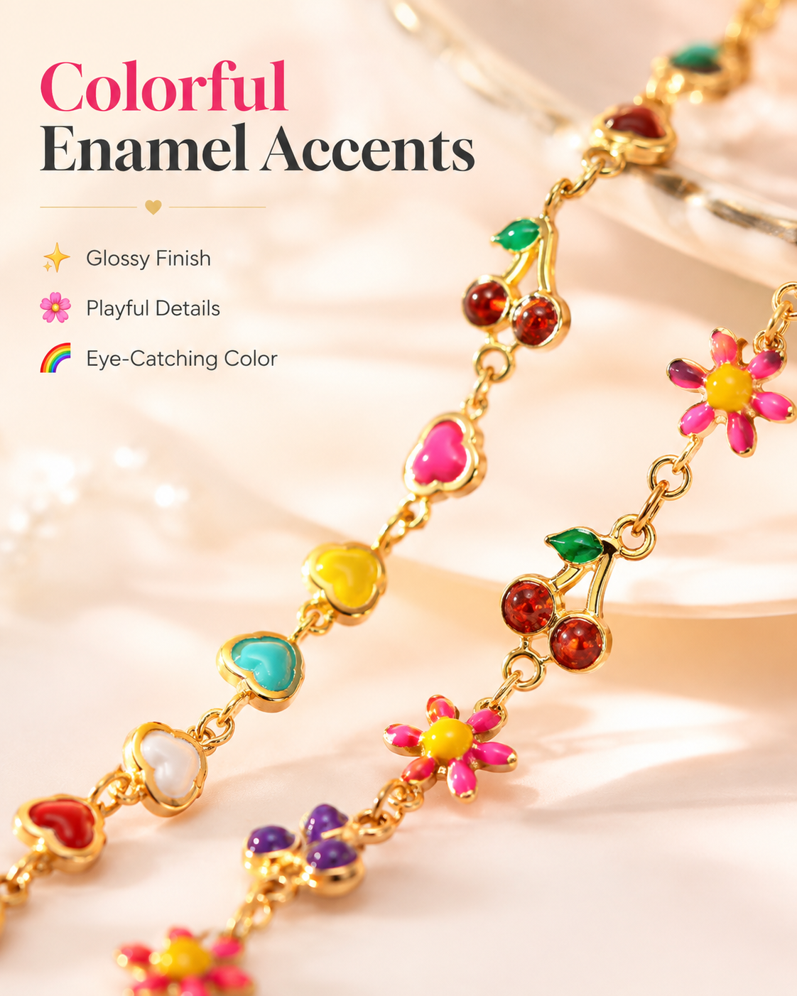 🔥Hot Sale | Cherry Heart Bracelet – Gold-Tone Versatile Fashion Jewelry