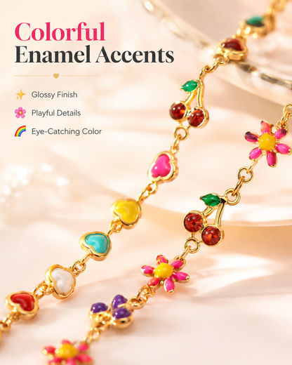 🔥Hot Sale | Cherry Heart Bracelet – Gold-Tone Versatile Fashion Jewelry