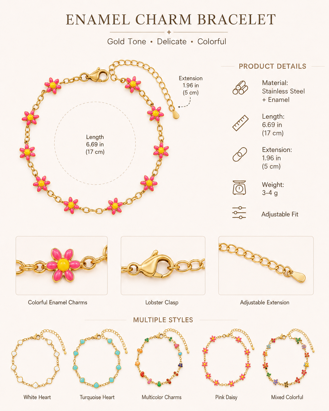 🔥Hot Sale | Cherry Heart Bracelet – Gold-Tone Versatile Fashion Jewelry