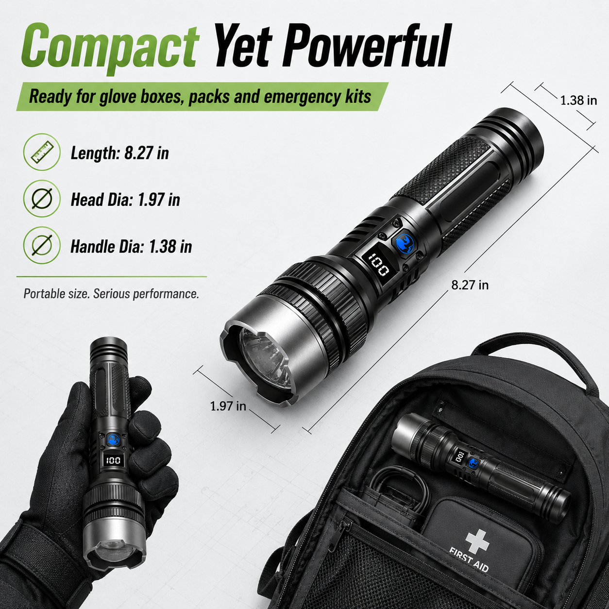 🔦 Rechargeable Zoomable Flashlight – 2-in-1 Power Bank with Digital Display, Waterproof