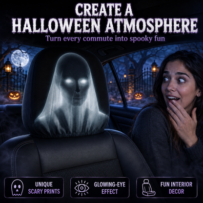 👻 Glowing-Eye Ghost Car Headrest Covers – Universal Scary Seat Protectors