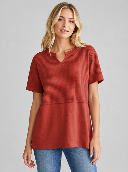 🔥 Summer Sale Women's Waffle Knit V-Neck Tunic Top