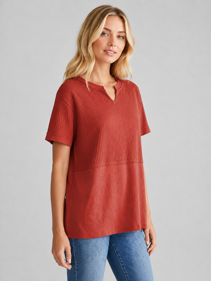 🔥 Summer Sale Women's Waffle Knit V-Neck Tunic Top