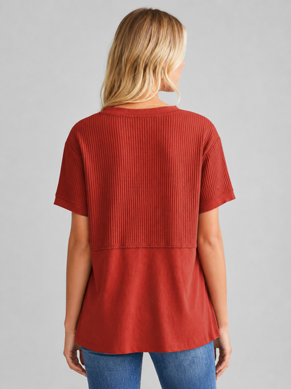 🔥 Summer Sale Women's Waffle Knit V-Neck Tunic Top