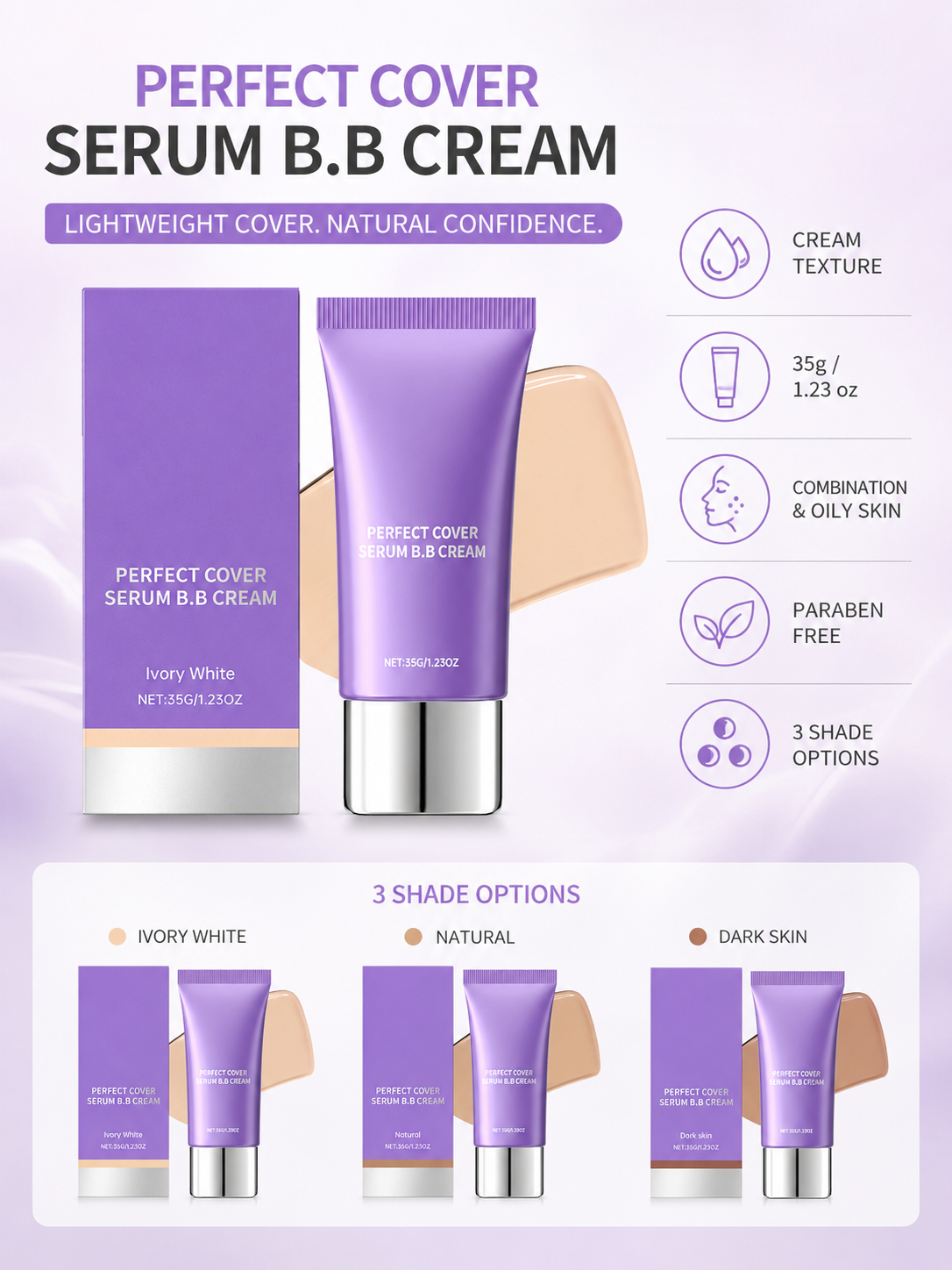 ✨ Hot Sale | Perfect Cover Serum BB Cream – Hydrating, Skin-Rejuvenating & Glass Skin Finish