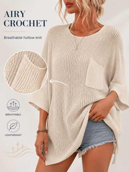 🔥 Summer Sale  Women's Oversized Batwing Crochet Sweater Top – Comfy & Stylish