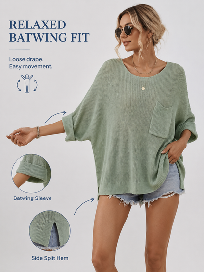 🔥 Summer Sale  Women's Oversized Batwing Crochet Sweater Top – Comfy & Stylish