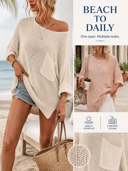 🔥 Summer Sale  Women's Oversized Batwing Crochet Sweater Top – Comfy & Stylish